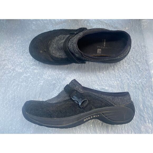 Merrell Women’s Ortholite Black and Grey Buckle Slip On Shoes Sz 8 US - Picture 2 of 9
